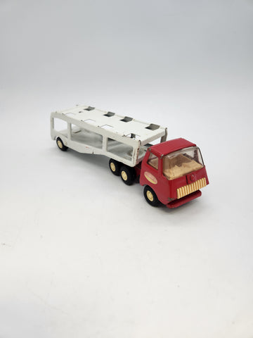 Vintage Tonka 9" Red Car Hauler 55010 Truck and Trailer Metal Die Cast Toy.