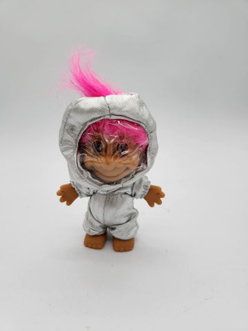 Troll Astronaut Doll Spaceman Silver Suit Troll Purple Pink Hair Russ 5" tall.
