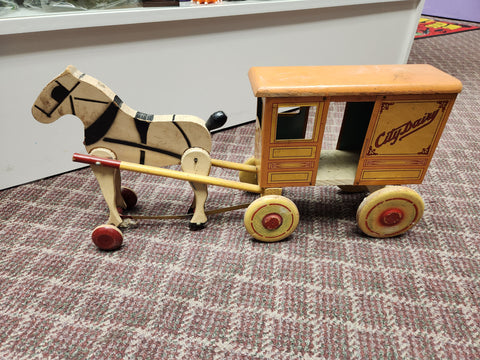 Vetcraft 1935 City Dairy Horse & Milk Wagon Toy-Tin Litho & Wood.