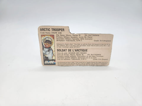 GI Joe Snow Job File Card Vintage Action Figure Accessory Part 1983.