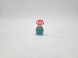 Fisher Price Little People GIRL Turquoise Aqua Blue Wood With Plastic Red Hair.