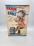 Vintage Battery Operated Brave Eagle Indian Chief Beating Drum Tin Toy with Box.