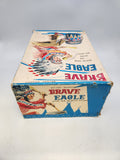 Vintage Battery Operated Brave Eagle Indian Chief Beating Drum Tin Toy with Box.