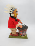 Vintage Battery Operated Brave Eagle Indian Chief Beating Drum Tin Toy with Box.