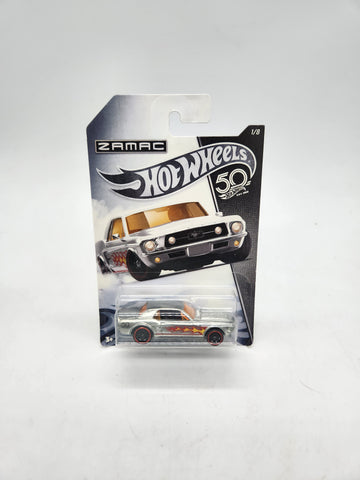 ZAMAC '67 Mustang Coupe, Hotwheels 50th, 1of8, FRN24, ZAMAC Silver with flames.