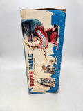Vintage Battery Operated Brave Eagle Indian Chief Beating Drum Tin Toy with Box.