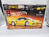 Mattel Brick Shop Hot Wheels 90 Acura NSX Yellow Building Toy 877 Pieces.