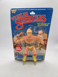 1984 WWF LJN Wrestling Superstars Hulk Hogan figure, MOC 8 BACK! Series 1.
