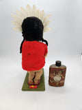 Vintage Battery Operated Brave Eagle Indian Chief Beating Drum Tin Toy with Box.