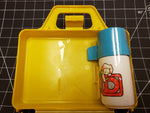 Fisher-Price Little People 638 pencil, blocks yellow/orange lunch box + thermos 1979