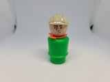 Vintage Fisher-Price Little People Toy Person Construction Guy Silver Hat Green, plastic body.