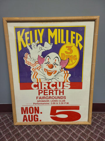 Kelly Miller 3 Ring Framed Poster Vintage.
